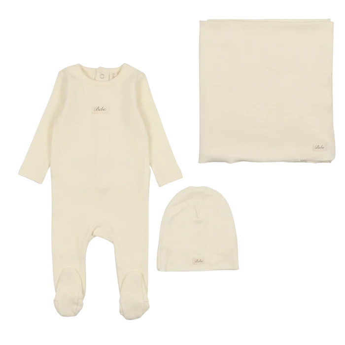set footie pointelle bebe with beanie and blanket - milk