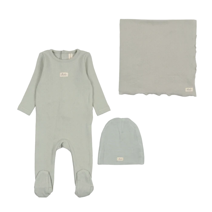 set footie pointelle bebe with beanie and blanket - seafoam