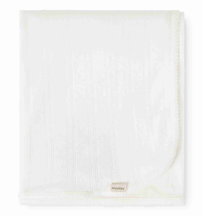 set footie pointelle bow wrap with beanie and blanket - gentle white