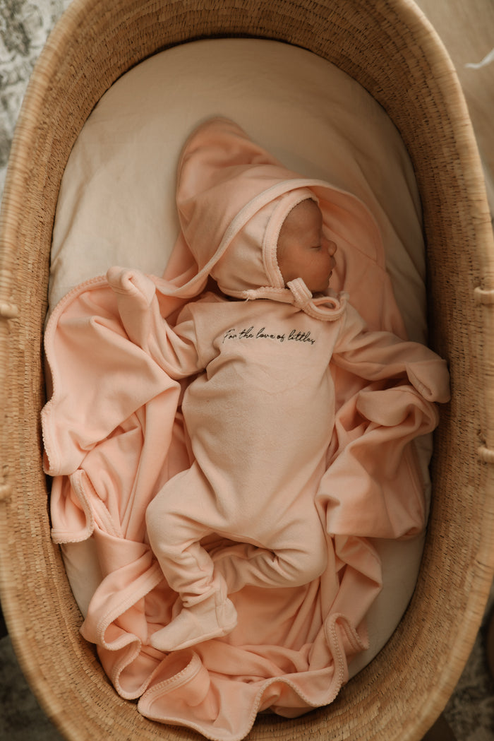 set footie velour scribble footie with bonnet and blanket - baby pink