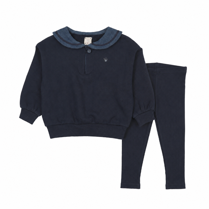 set outfit sweet campaign sailor collar sweatshirt and leggings - navy