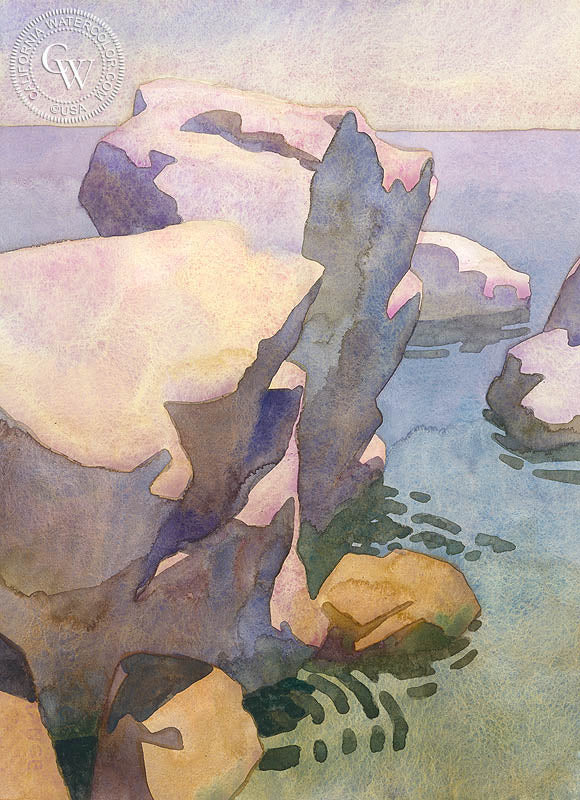 Shell Beach, 2017, watercolor painting by Carolyn Lord (American art). Fine art giclée print reproduction by California Watercolor for wall decor.