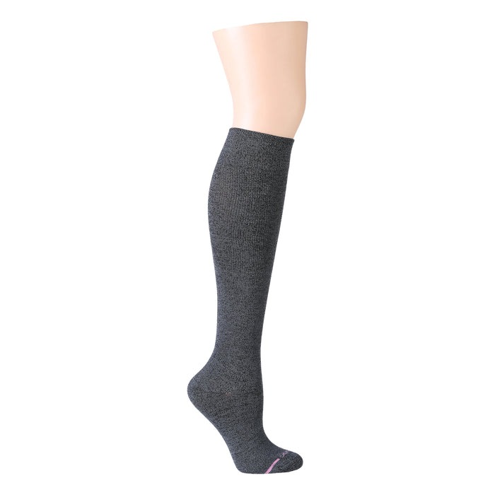 Charcoal marl wide-calf knee-high bamboo compression socks for women, shown on a mannequin leg.