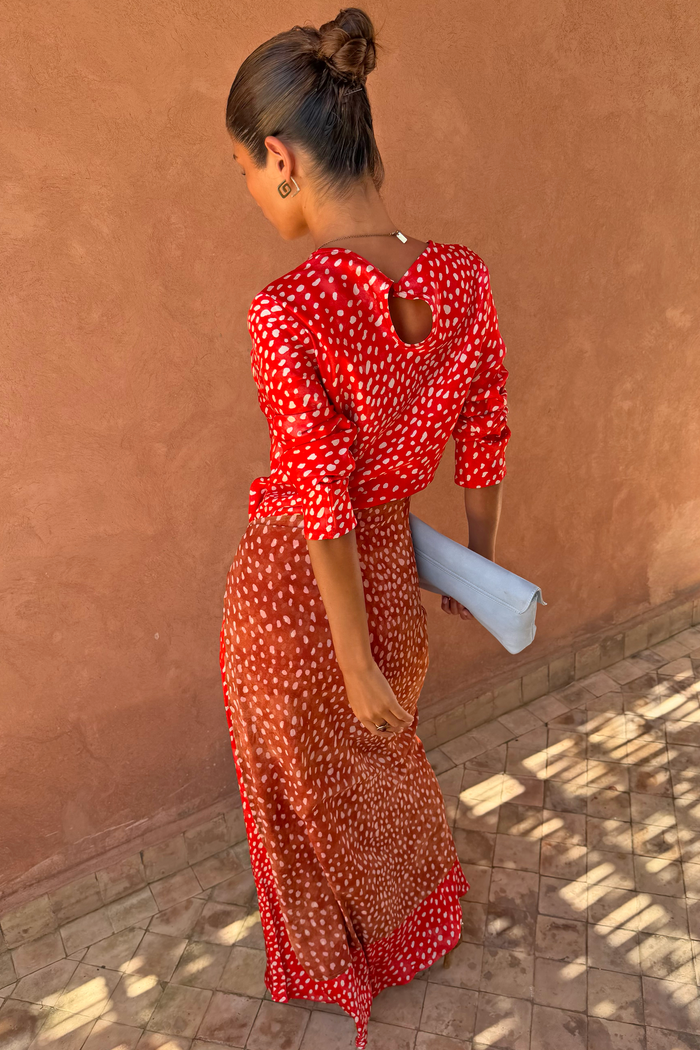 Spliced Deer Wrap Maxi Dress