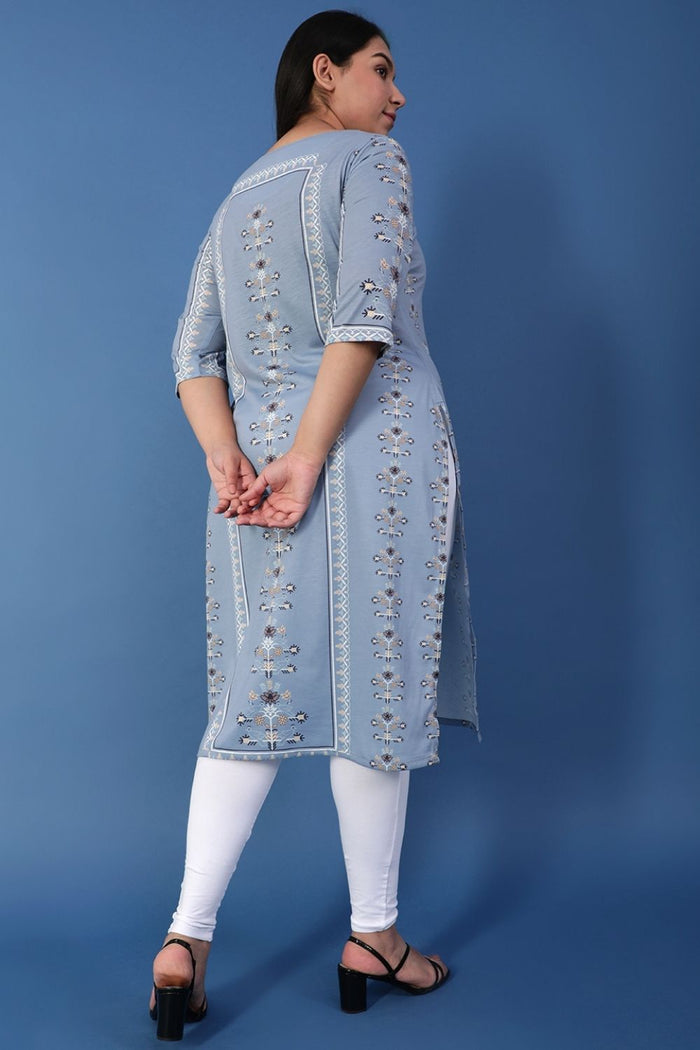 Spring Blue Ethnic Printed Kurti