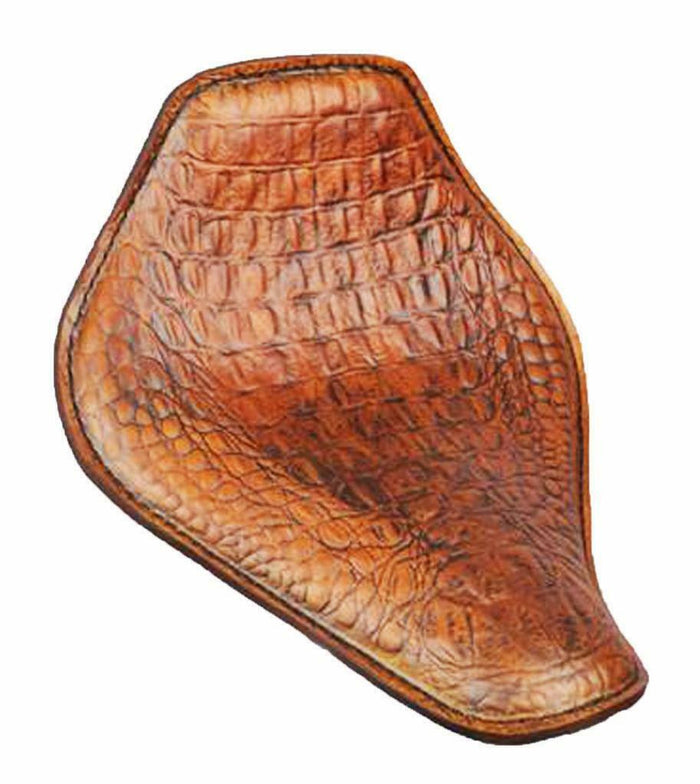 Spring Solo Seat Chopper Harley Sportster 11x14 Snub Nose Tobacco Brn Alligator - Mother Road Customs