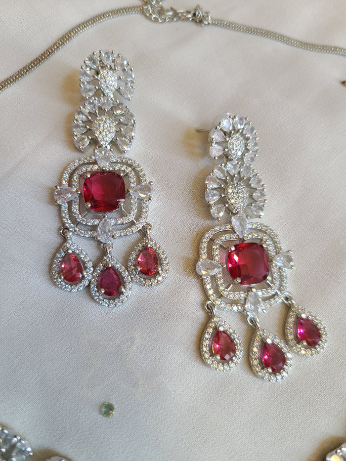 MOHAR statement necklace set in bold red cubic zirconia stones