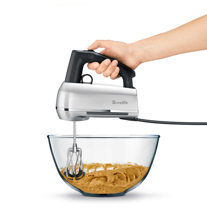 Breville Handy Mix Scraper BHM800SILUSC, a versatile food prep mixer with a built-in scraper in sleek silver color.