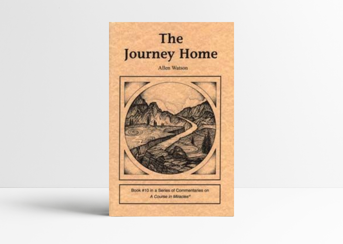 The Journey Home by Allen Watson paperback book cover featuring a circular black and white illustration of a winding river path leading through a mountain landscape.