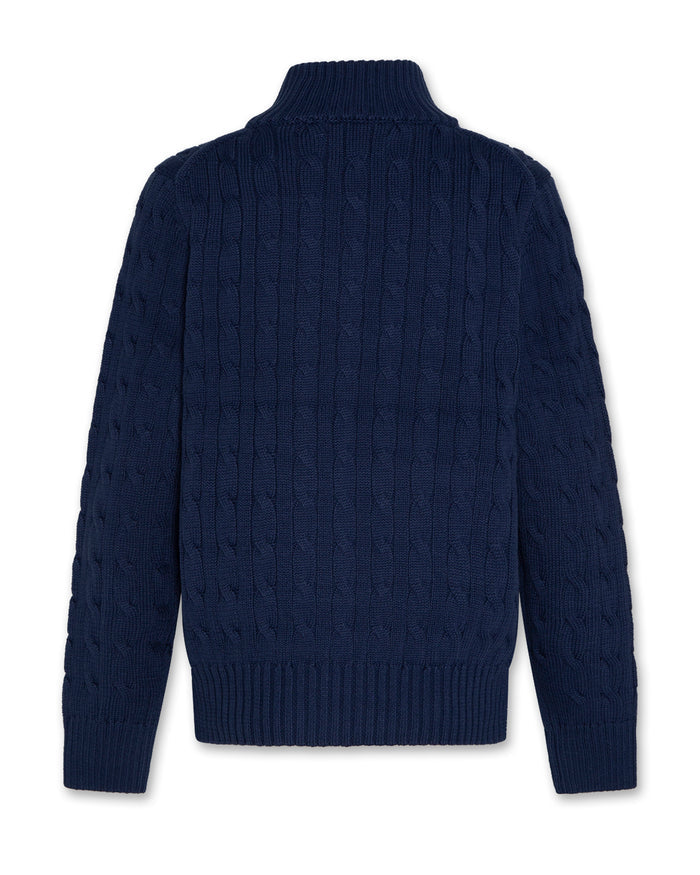 top l/s cable knit quarter zip sweater - denim blue