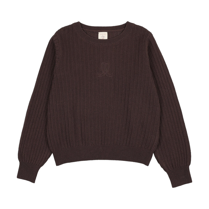top l/s girls puff sleeve sweater - chocolate brown