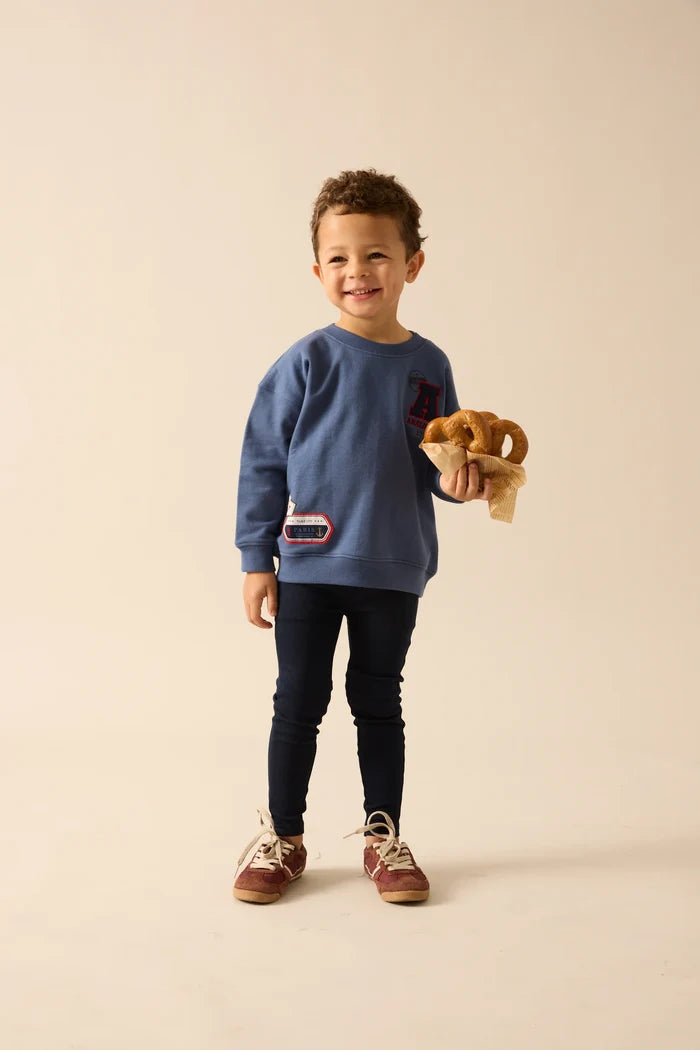 top l/s patch sweatshirt - vintage blue
