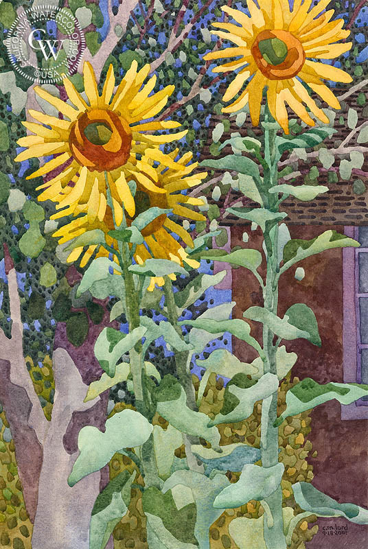 Triple Suns in September, 2001, watercolor painting by Carolyn Lord (American art). Fine art giclée print reproduction by California Watercolor for wall decor.