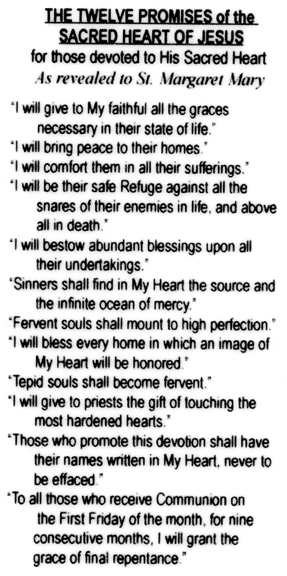 Twelve Promises of Sacred Heart 4 U - LAMINATED HOLY CARDS- QUANTITY 25 PRAYER CARDS