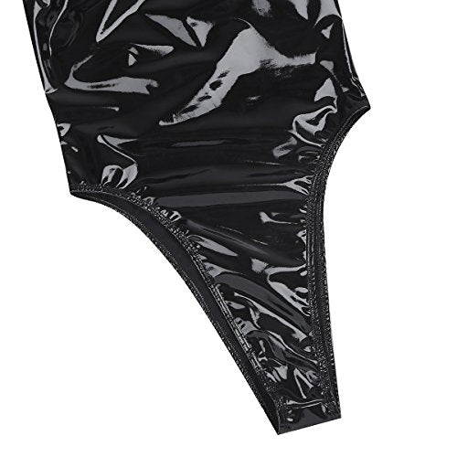 Women's Metallic Leather Bodysuit - Shiny PVC Leather High Cut Thongs Leotard One Piece Halter