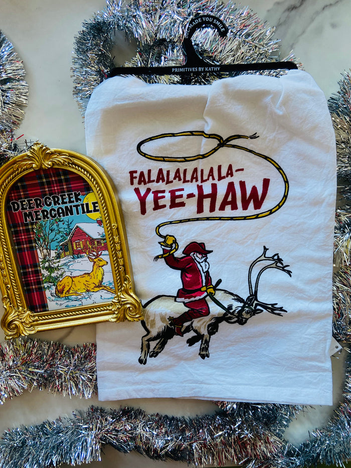 Yeehaw Cowboy Christmas Kitchen Towel - Deer Creek Mercantile