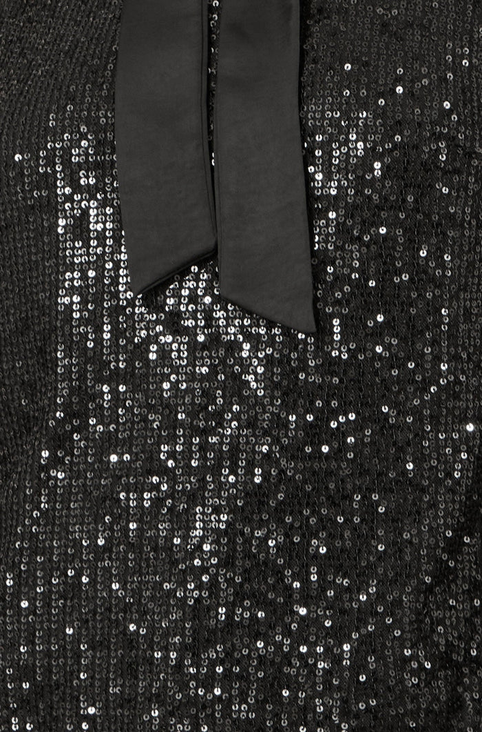 Yumi Black Sequin Pussy Bow Top