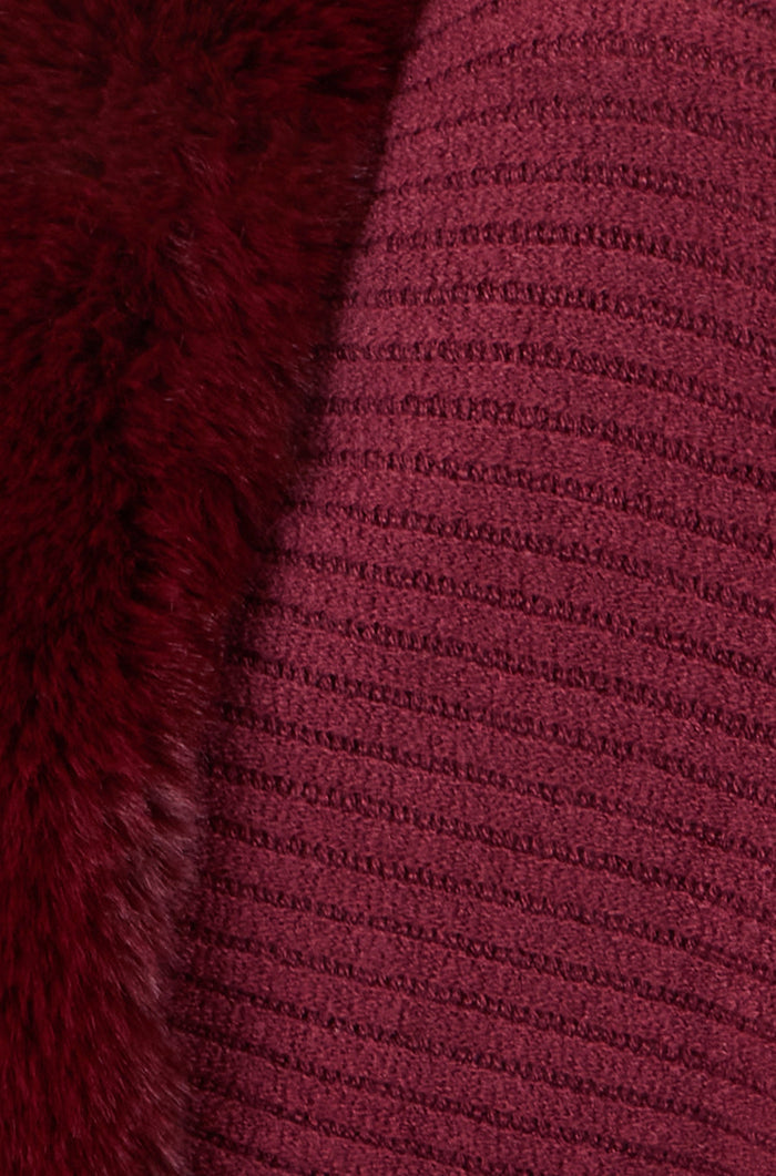 Yumi Burgundy Fur Collar Shrug With Tassel Hem