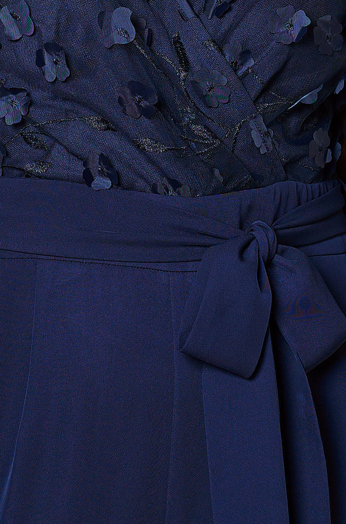 Yumi Navy Flower Applique Jumpsuit