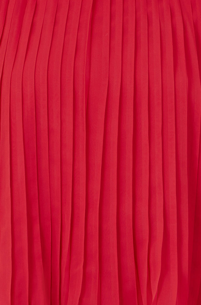 Yumi Red Pleated Long Sleeve Top With High Neck