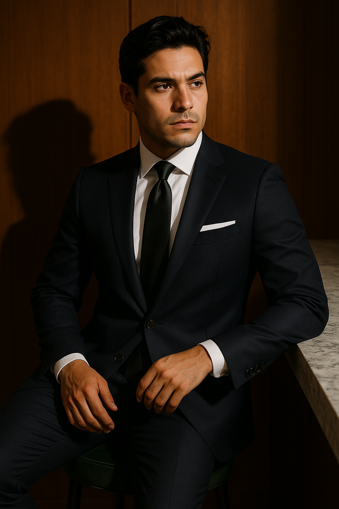 AI generated marketing image for 007 Ultra Black Traditional Tie