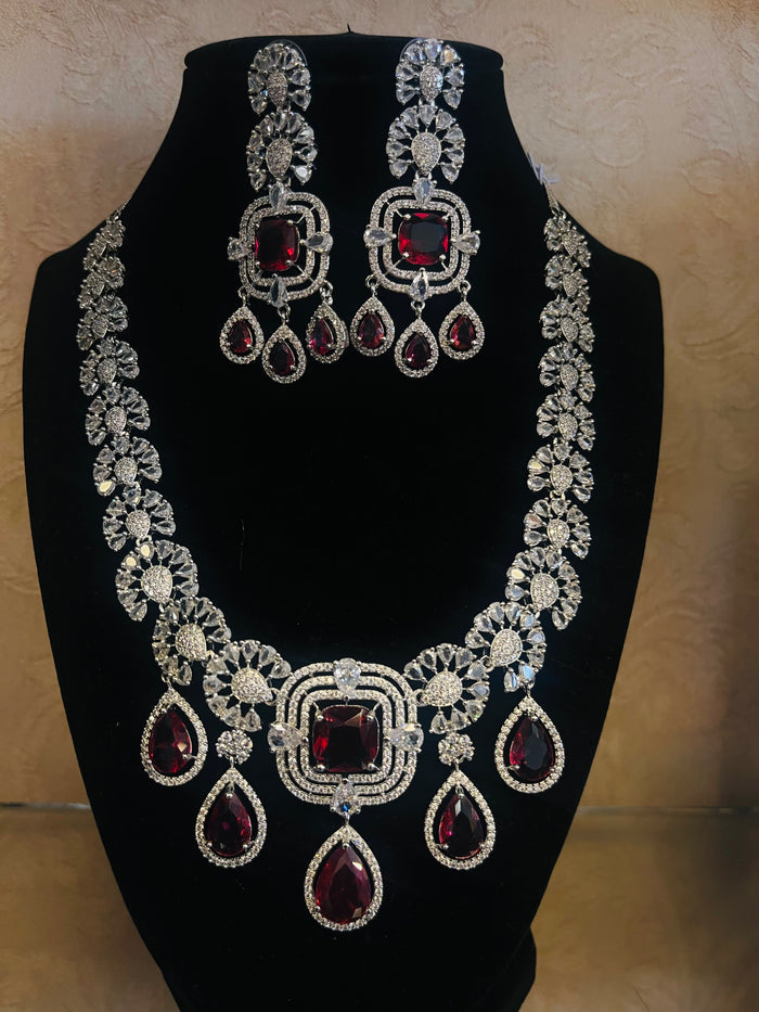MOHAR statement necklace set in bold red cubic zirconia stones