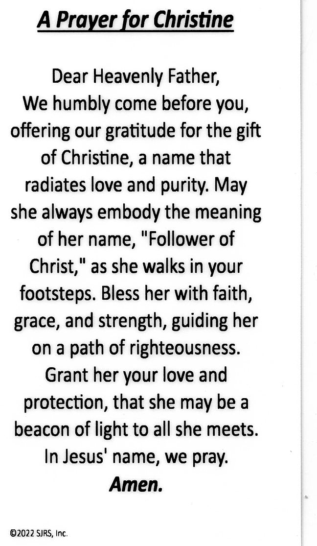 A Prayer for Christine U - LAMINATED HOLY CARDS- QUANTITY 25 PRAYER CARDS
