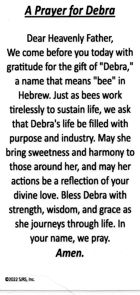 A Prayer for Debra U - LAMINATED HOLY CARDS- QUANTITY 25 PRAYER CARDS