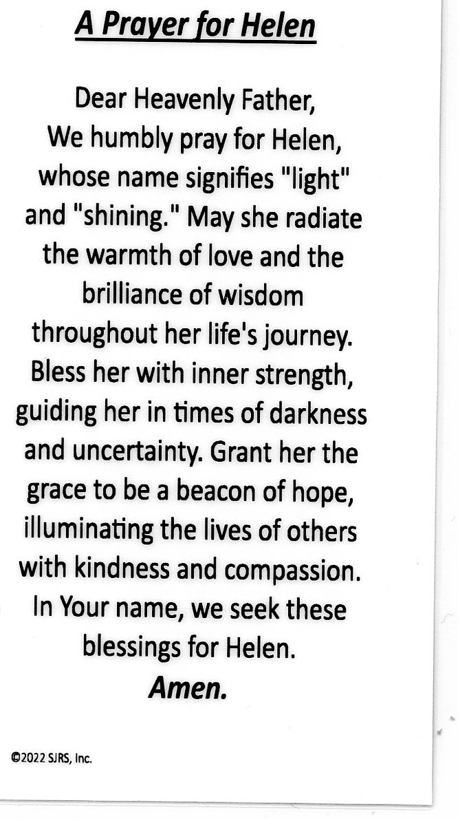 A Prayer for Helen U - LAMINATED HOLY CARDS- QUANTITY 25 PRAYER CARDS