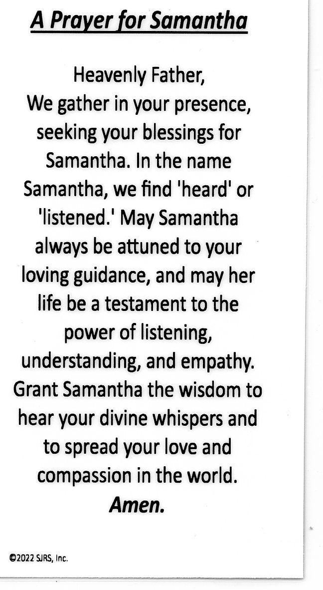 A Prayer for Samantha U - LAMINATED HOLY CARDS- QUANTITY 25 PRAYER CARDS