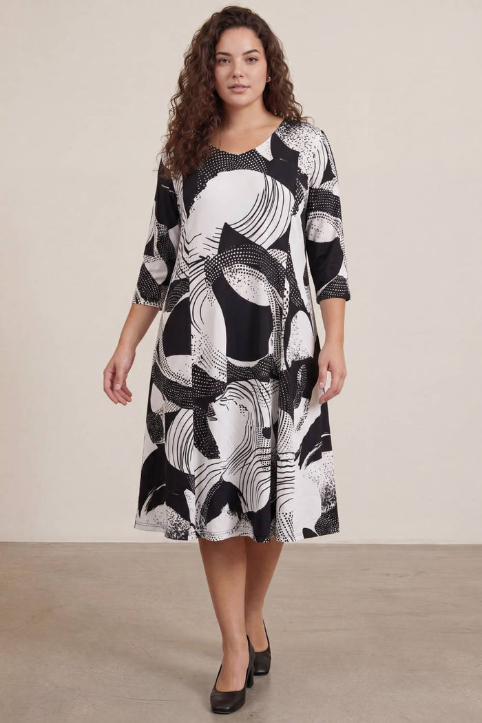 Abstract Brushstroke Print A-Line Midi Dress