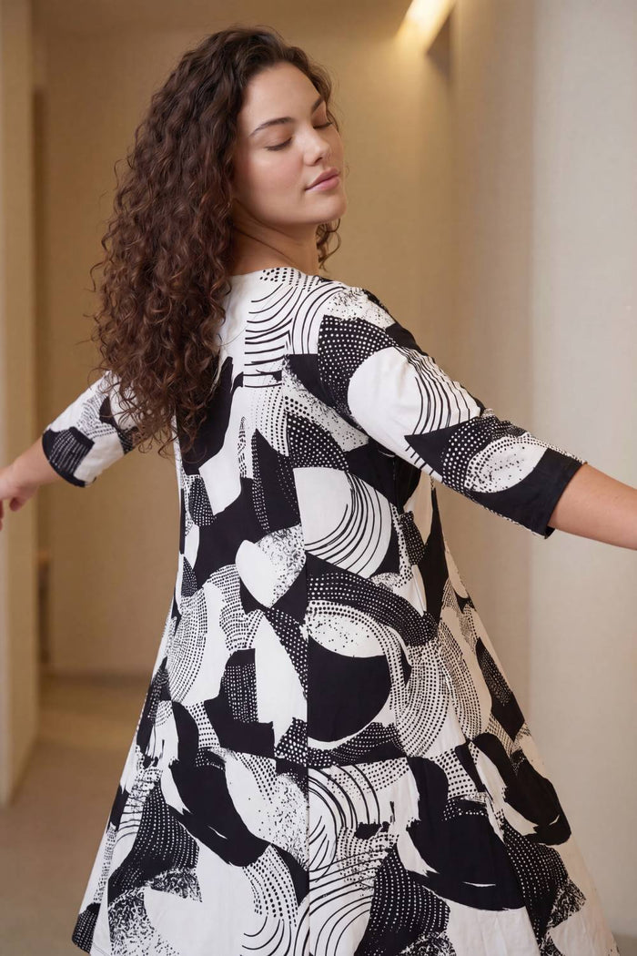 Abstract Brushstroke Print A-Line Midi Dress