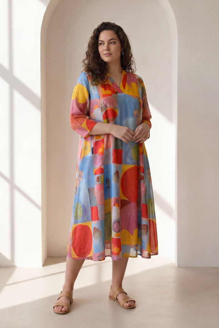Abstract Elegance Plus Size Midi Dress