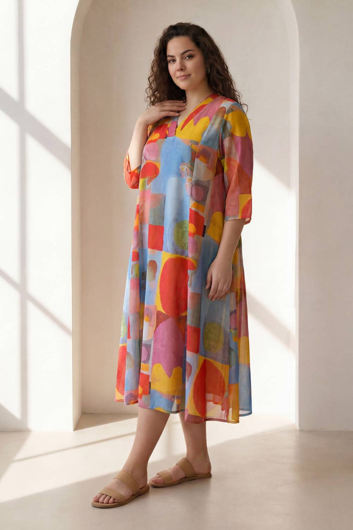 Abstract Elegance Plus Size Midi Dress