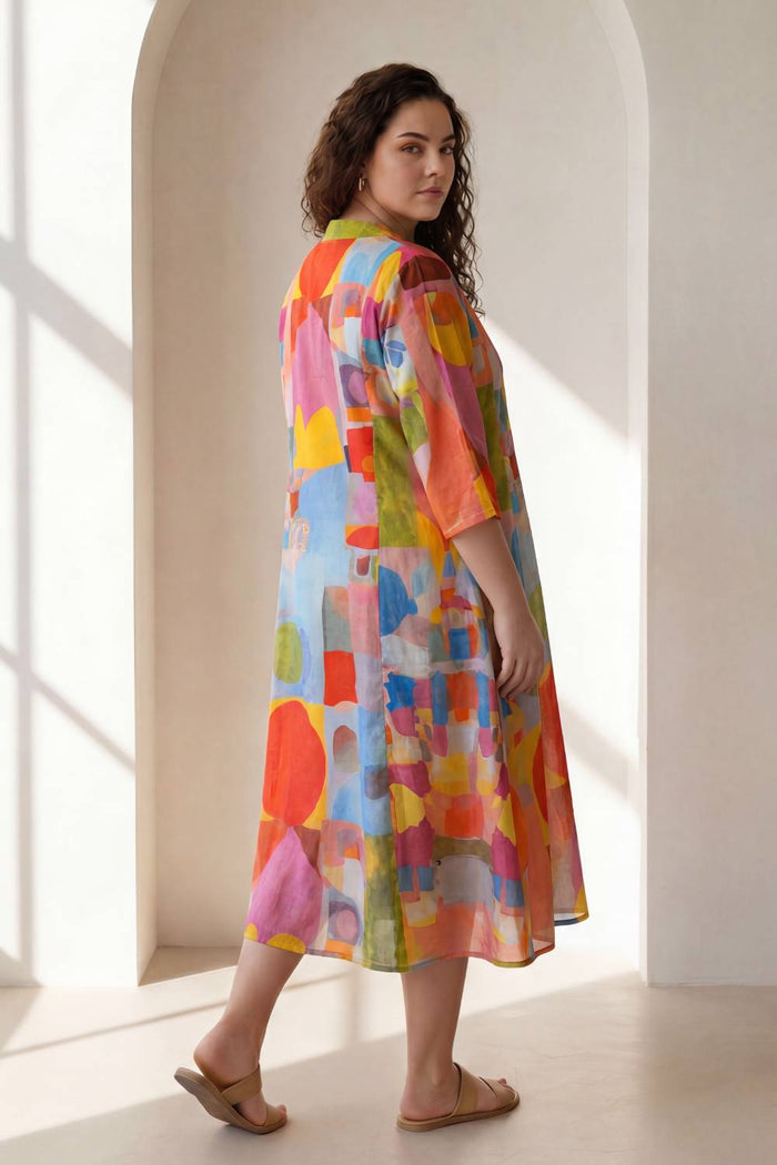 Abstract Elegance Plus Size Midi Dress