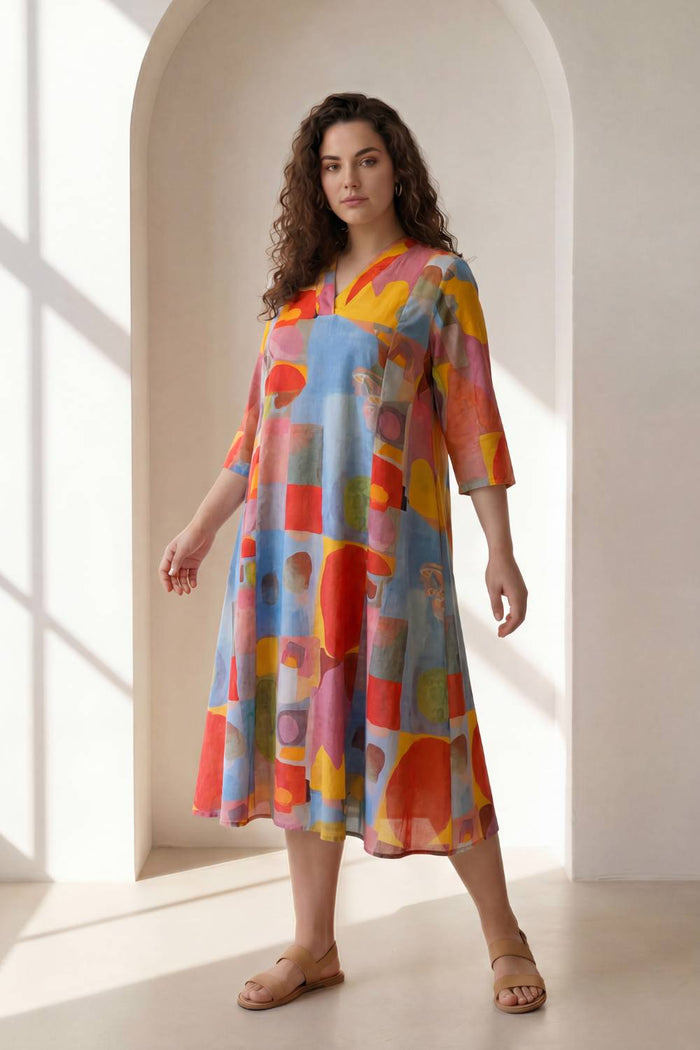 Abstract Elegance Plus Size Midi Dress