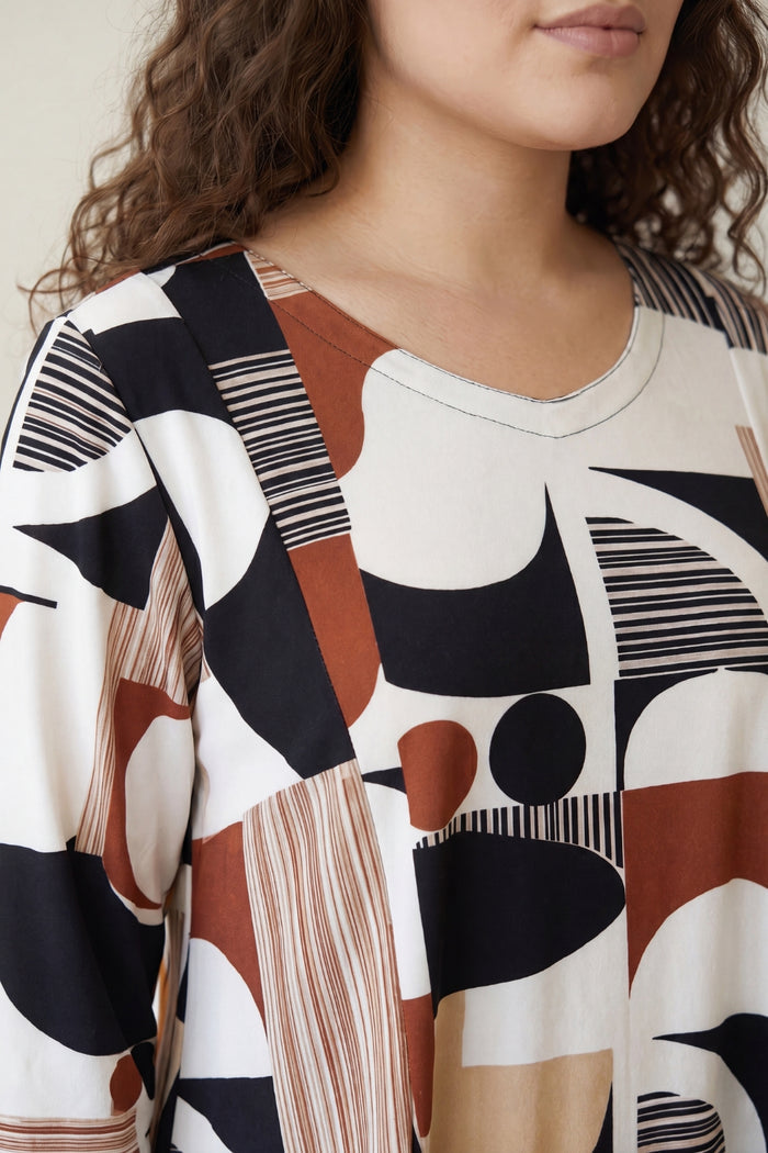 Abstract Geometric Print A-Line Midi Dress