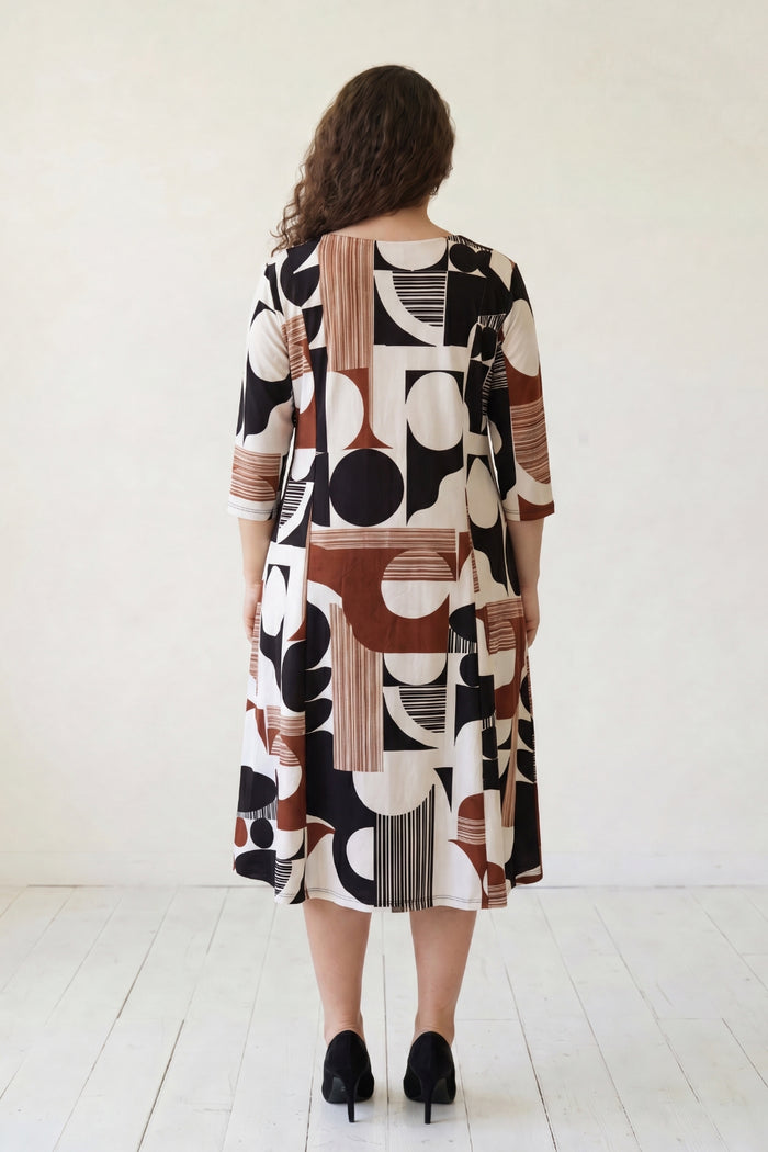 Abstract Geometric Print A-Line Midi Dress