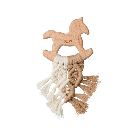 accessories teether macrame rocking horse - off white
