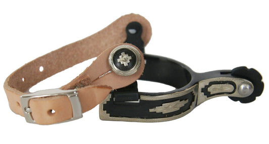AJ Tack Baby Toddler Show Spurs Leather Straps Set Southwestern Silver Engraving Action