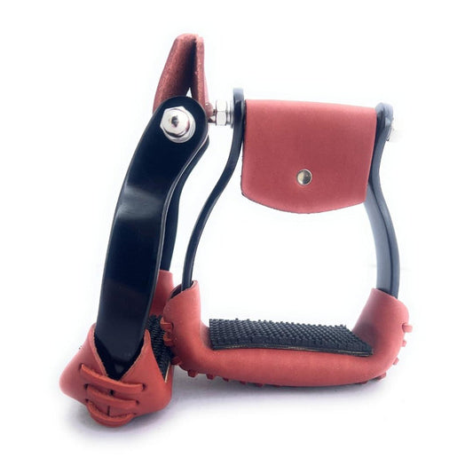 Black Aluminum Barrel Racing Stirrups With Tanned Leather Tread