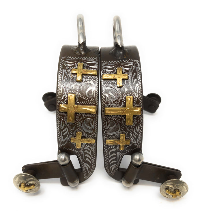 AJ Tack Antique Brown Three Cross Bumper Spurs - Mens