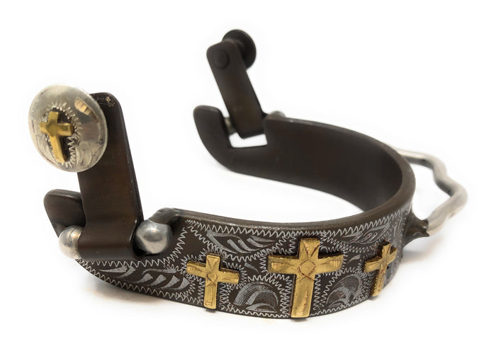 AJ Tack Antique Brown Three Cross Bumper Spurs - Mens