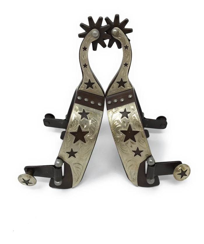 AJ Tack Mens Cutout Stars Antique Brown Spurs