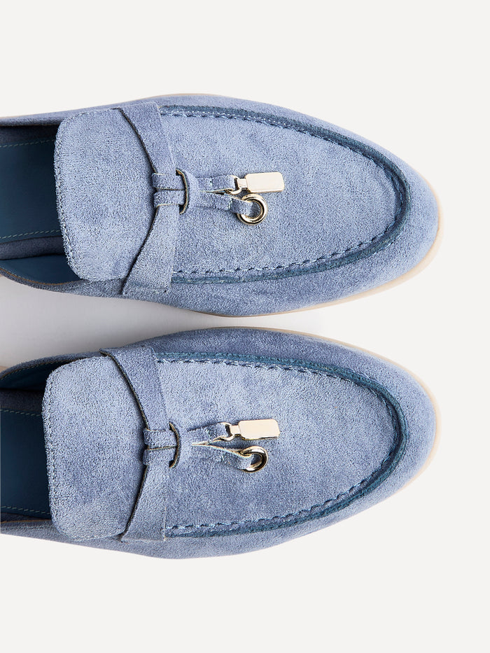 Alix Pale Blue Faux Suede Slip On Mules