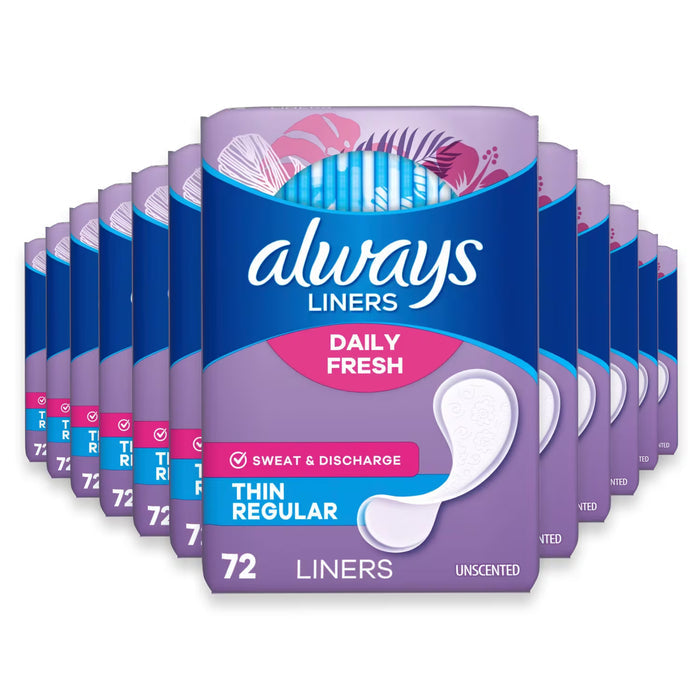 Always Dailies Thin Unscented Panty Liners Regular - 72 Ct - 12 Pack