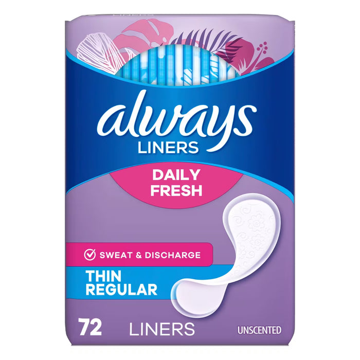 Always Dailies Thin Unscented Panty Liners Regular - 72 Ct - 12 Pack