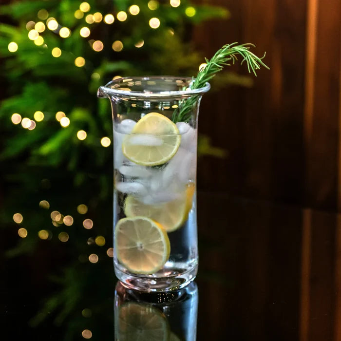Tall Ascutney Bar Pitcher by Simon Pearce, elegant clear glassware with a sleek, modern design for serving beverages.