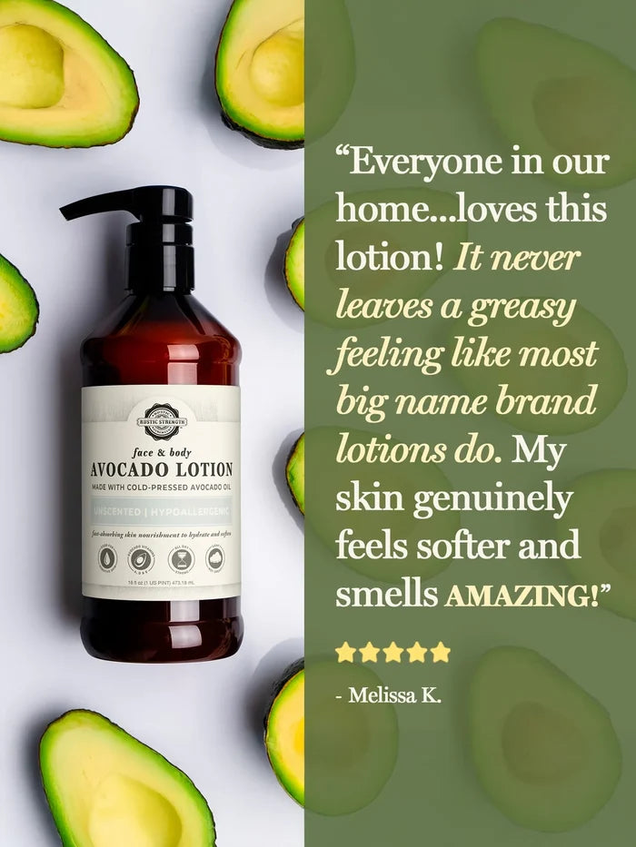 Rustic Strength, Positive Lotion Review from Melissa K "Everyone in our home... loves this lotion! It never leaves a greasy feeling like most big name brand lotions do. My skin genuinely feels softer and smells AMAZING!"