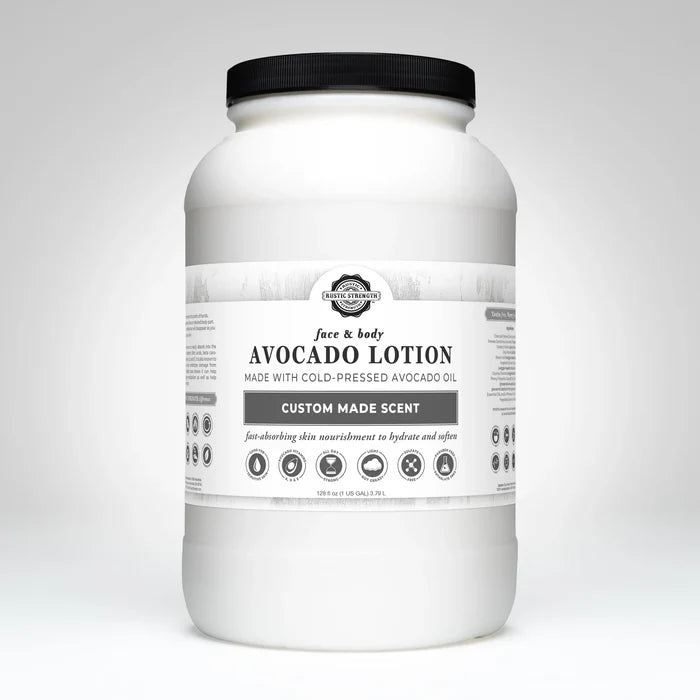 Rustic Strength, Avocado Lotion, 128oz Plastic, Custom Made Scent